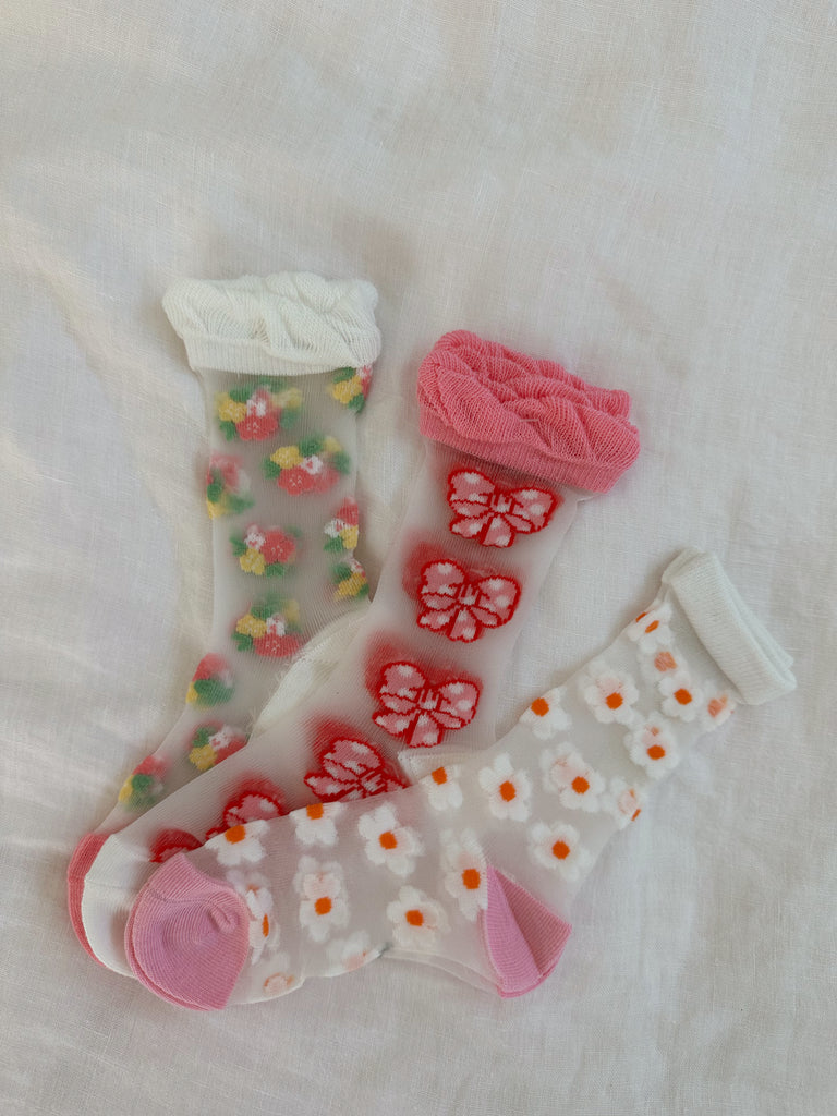 Summer Girly Socks Set (3 pairs) - Sun Peony Coconut