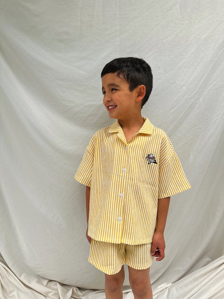 Oliver Stripe Shirt + Shorts Set Yellow - Sun Peony Coconut