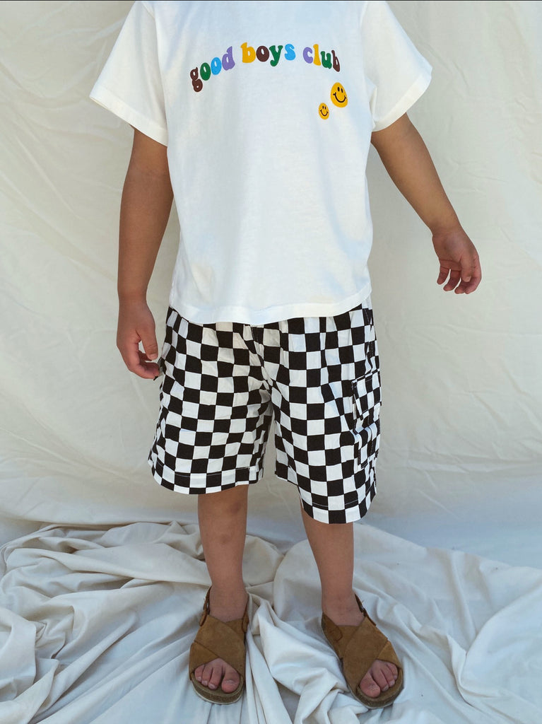 Boy Checkered Summer Short Black - Sun Peony Coconut