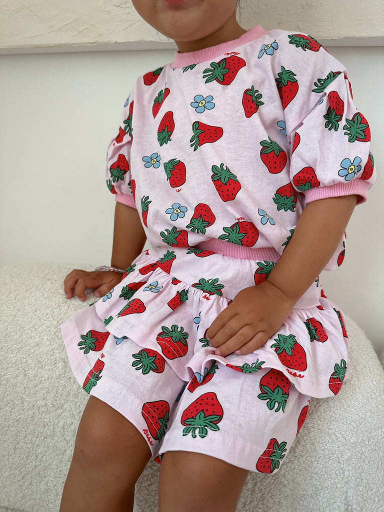 Strawberry Girly Top + Skirt Set Pink - Sun Peony Coconut