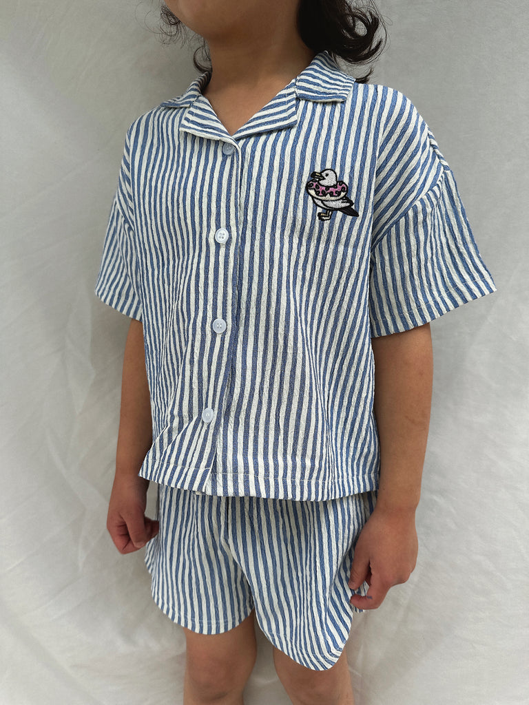Oliver Stripe Shirt + Shorts Set Blue - Sun Peony Coconut