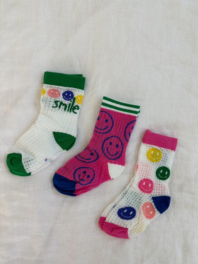 Smiley Candy Socks Set (3 pairs) - Sun Peony Coconut