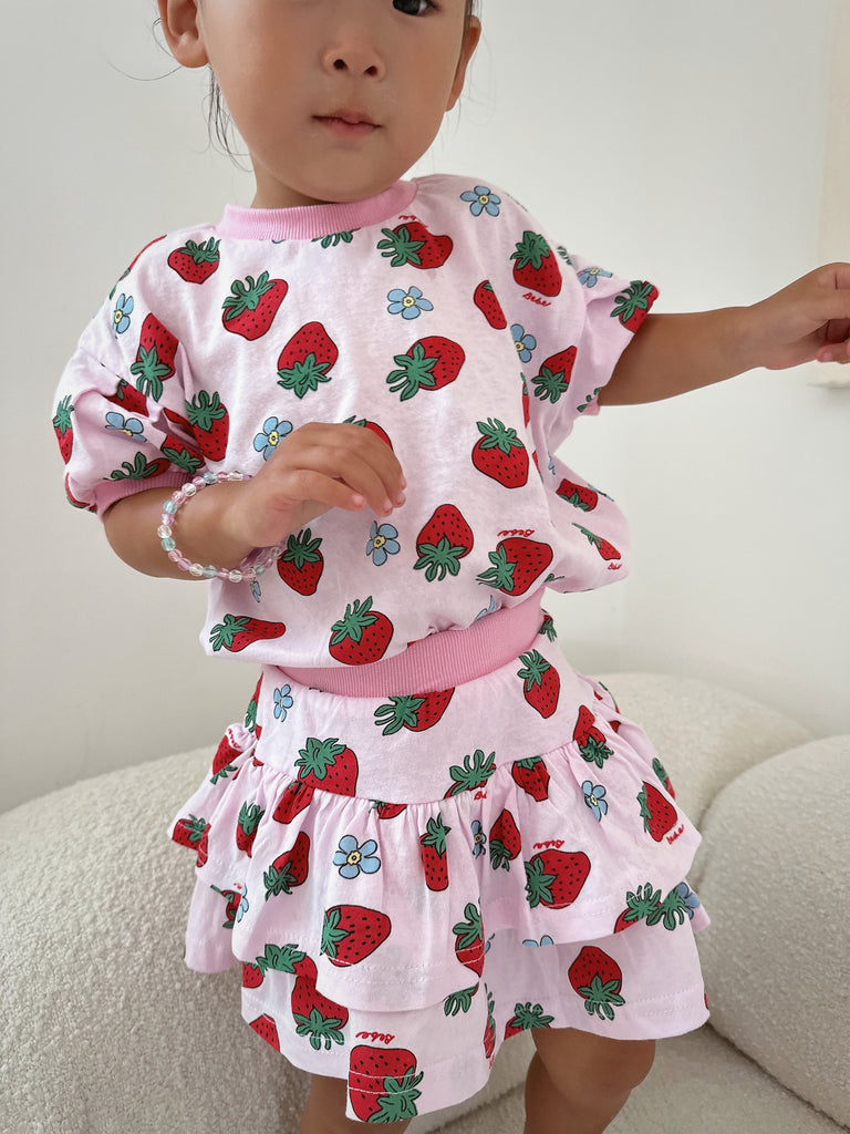 Strawberry Girly Top + Skirt Set Pink - Sun Peony Coconut