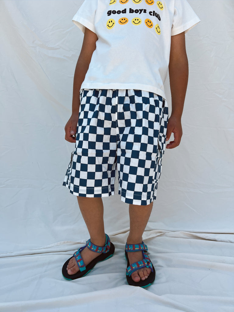 Boy Checkered Summer Short Blue - Sun Peony Coconut