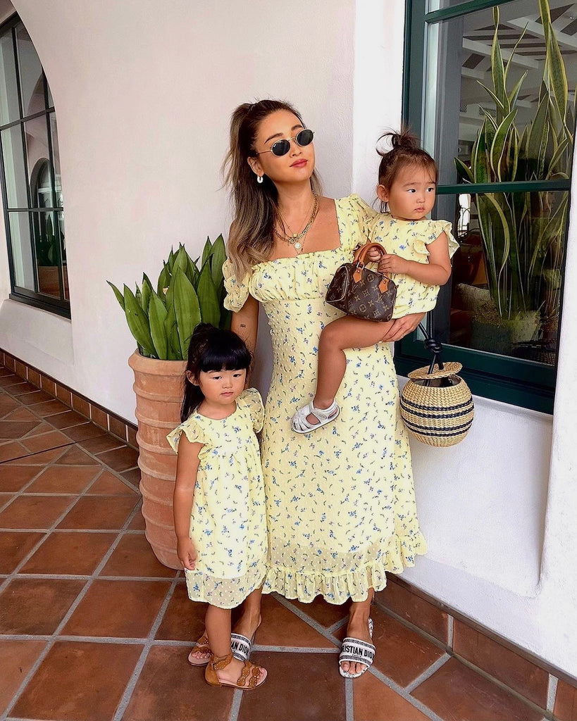 Sophia Floral Mom Dress Lemon - Sun Peony Coconut