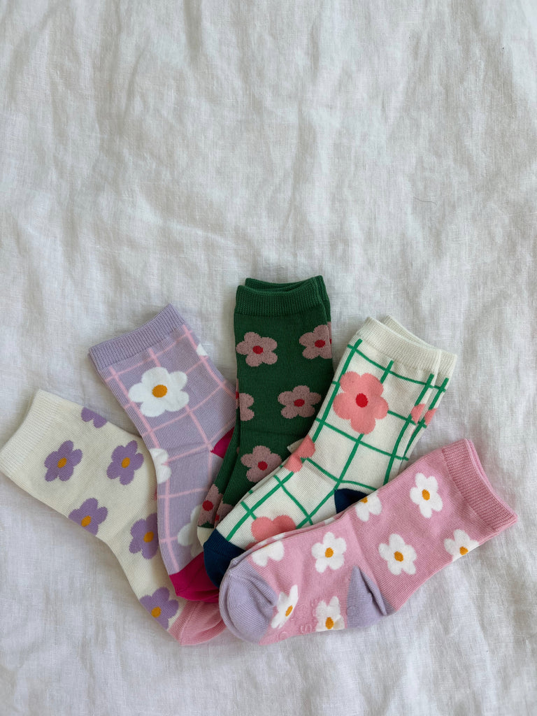 Flower Girly Socks Set (5 pairs) - Sun Peony Coconut