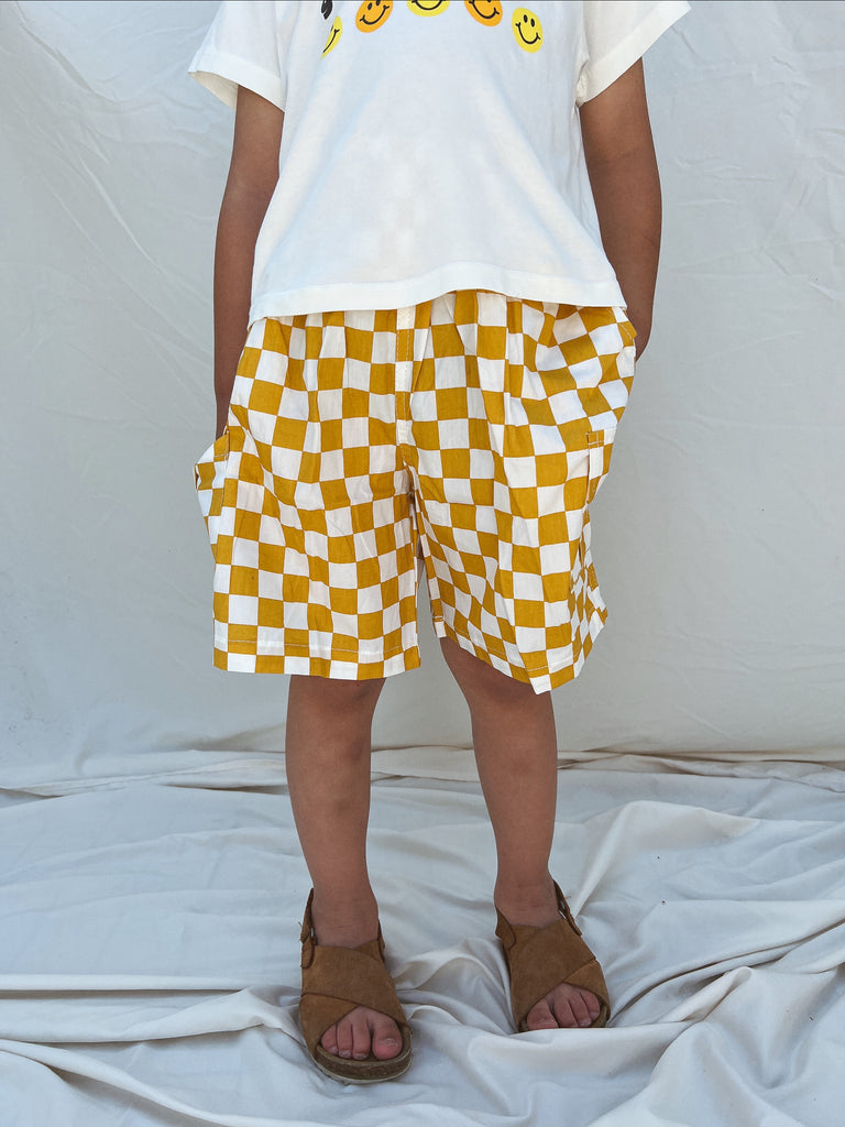 Boy Checkered Summer Short Mustard - Sun Peony Coconut