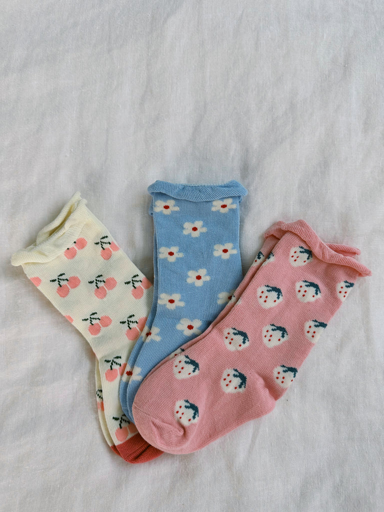 Ruffle Girly Socks Set (3 pairs) - Sun Peony Coconut