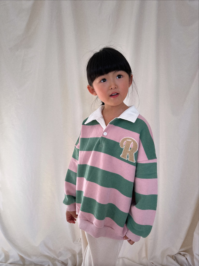 Robin stripe rugby sweatshirt (Pink x Lime) - Sun Peony Coconut