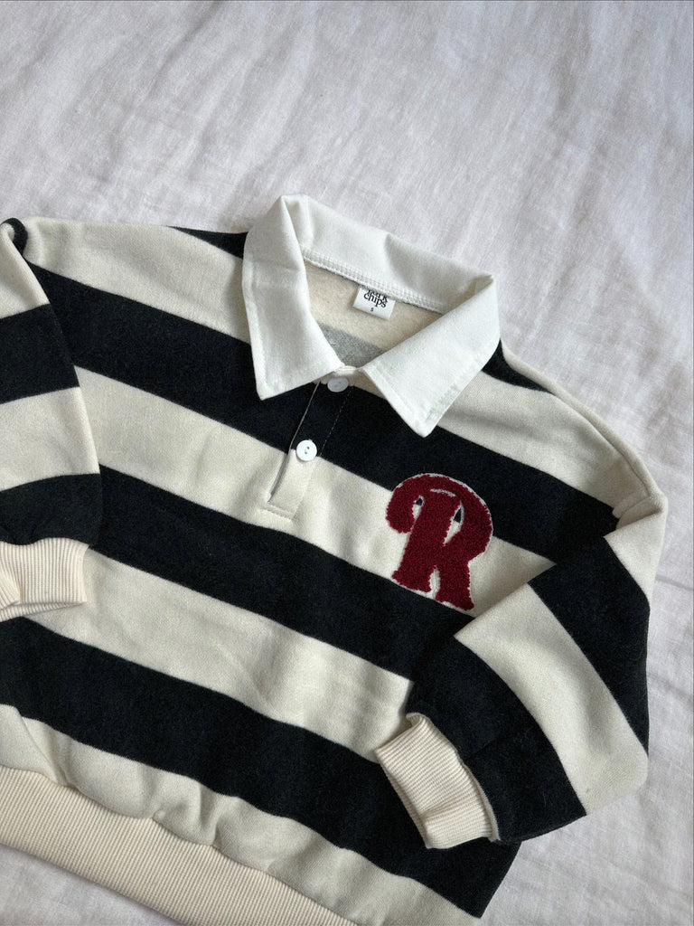 Robin stripe rugby sweatshirt (Black x White) - Sun Peony Coconut