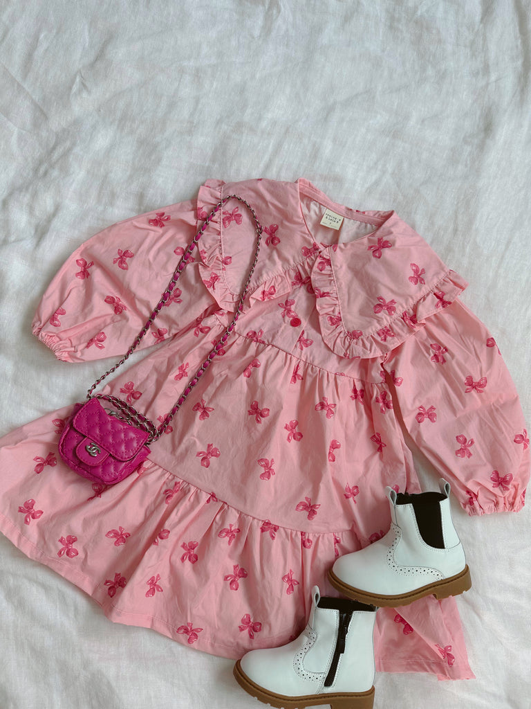 Charlotte Bow Frilled Dress Pink - Sun Peony Coconut