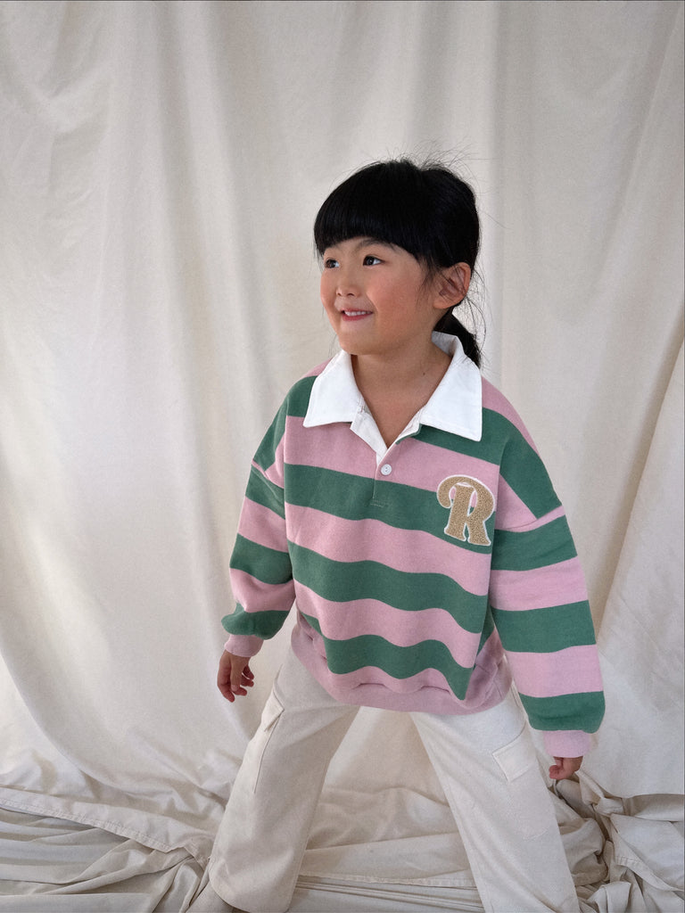 Robin stripe rugby sweatshirt (Pink x Lime) - Sun Peony Coconut