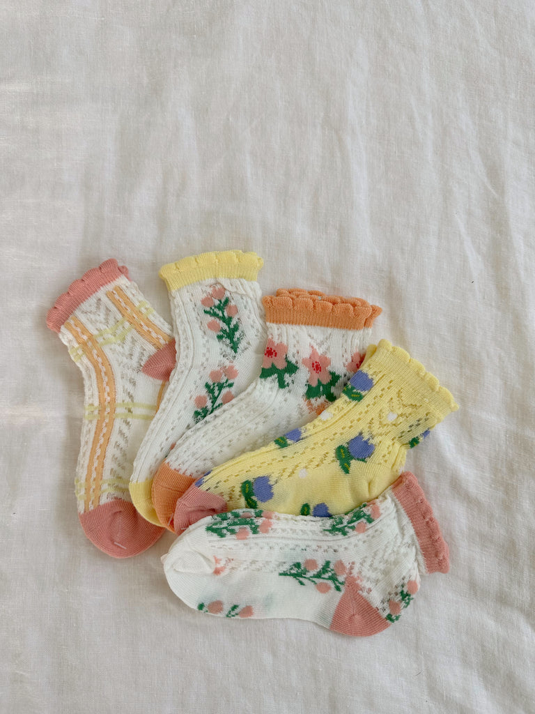 Spring Girly Socks Set (5 pairs) - Sun Peony Coconut